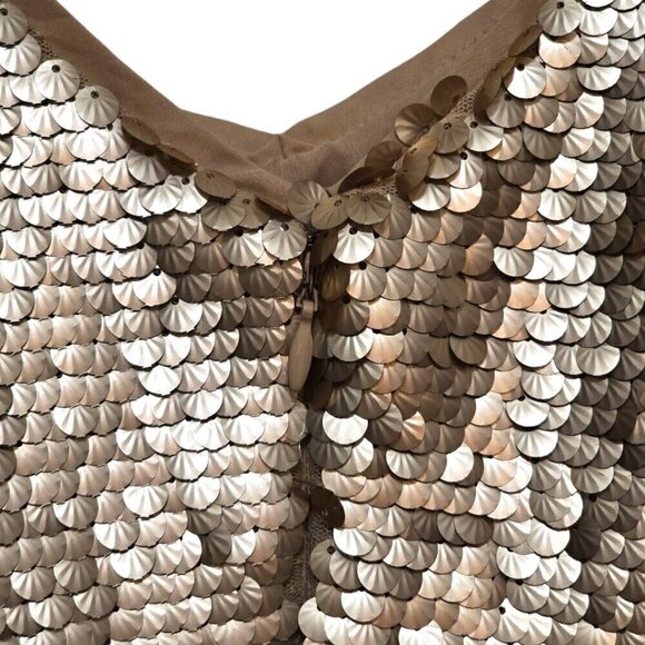 CeCe Bohemian Luxe Blush Gold Sequined Feather-Trim Slip Dress Sz 2 - Picture 6 of 10